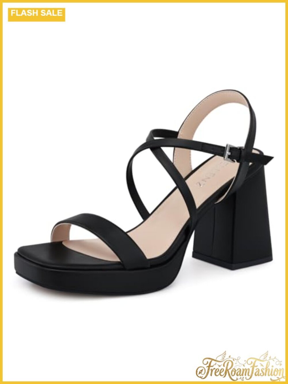 Women's Strappy Kitten Heel Sandals Square Open Toe Buckle Slingback Formal